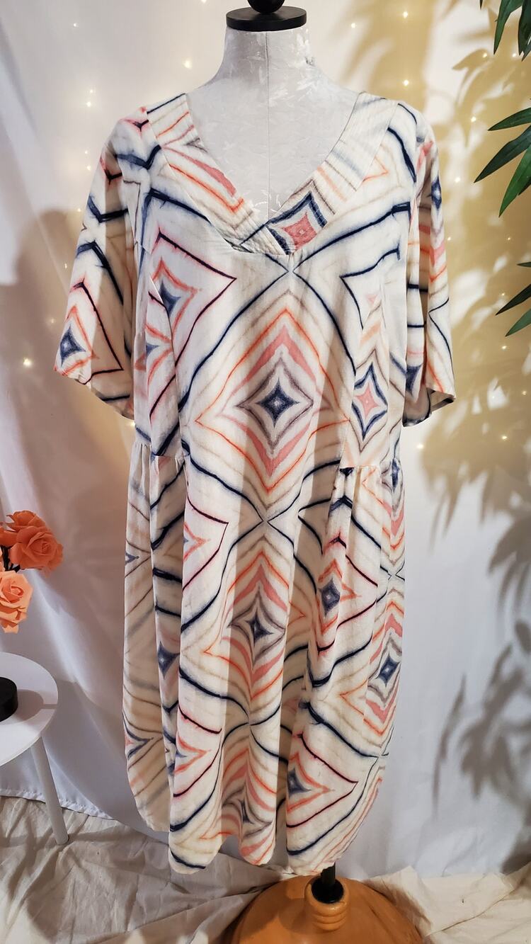 Old Navy Diamond Geometric Swing Dress Womens Plus Size 2X Cotton V-Neck Boho